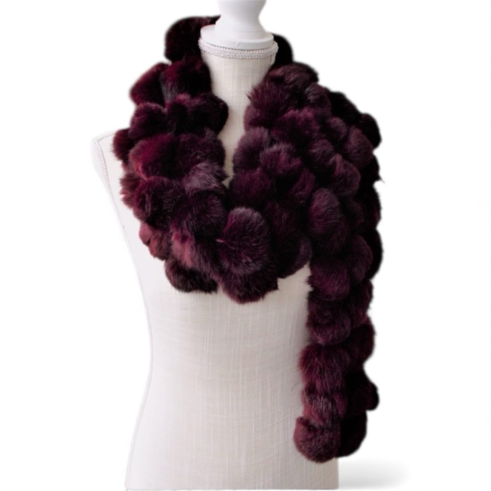 Cejon Burgundy Rabbit‎ Fur Scarf